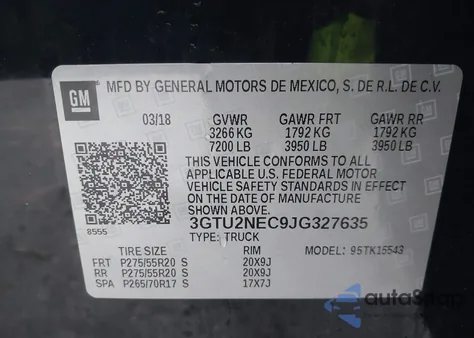 2018 GMC Sierra 1500 Slt from USA, damaged, VIN 3GTU2NEC9JG327635